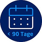 weiß-blaues Kalender Icon auf dunkelblauem Untergrund für 90 Tage maximale Bearbeitungszeit PV-Anlage